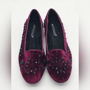Red Velvet Aerosoles with black beaded detail